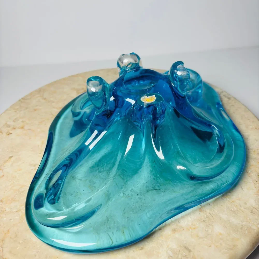 Vintage Murano Sommerso Blue Glass‎ Abstract Decorative Bowl MCM 60s 70s